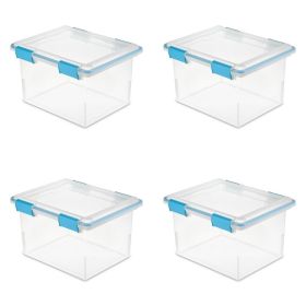 4 Pack 32 Quart Clear Plastic Storage Container with Gasket Lid, Blue