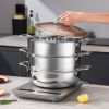 SOGA 2X 3 Tier 32cm Heavy Duty Stainless Steel Food Steamer with Glass Lid