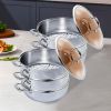 SOGA 2X 3 Tier 32cm Heavy Duty Stainless Steel Food Steamer with Glass Lid