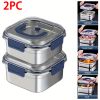 Yakimoto 2-Pack Extra-Large Stainless Steel Food Storage Containers With Blue Lids - Deep Design, Airtight Seal, Perfect For Refrigerator Organization