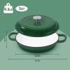 The enamel cast iron soup pot features a circular shower-style lid design and is suitable for various tools, such as ceramic, gas